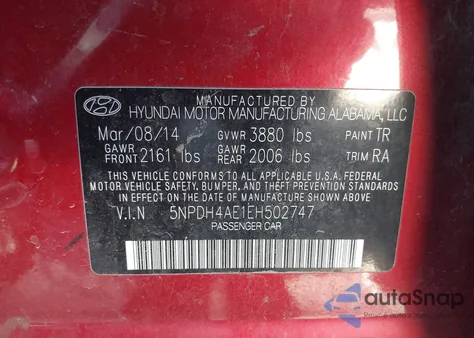 2014 Hyundai Elantra Se z USA, uszkodzony, nr VIN 5NPDH4AE1EH502747